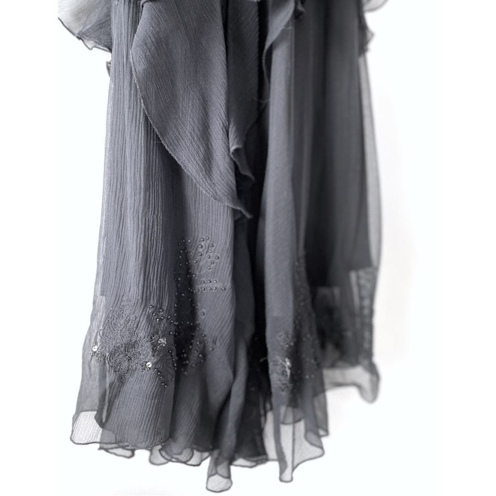 Vintage 100% Silk Strapless Ruffle Beaded Maxi Formal Dress, Black - Size XS - Picture 10 of 11